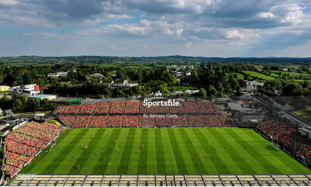 10 May 2025; A general view of the action before the Ulster GAA Football Senior Championship final match between Armagh and Donegal at St Tiernach's Park in Clones, Monaghan. Photo by Ramsey Cardy/Sportsfile