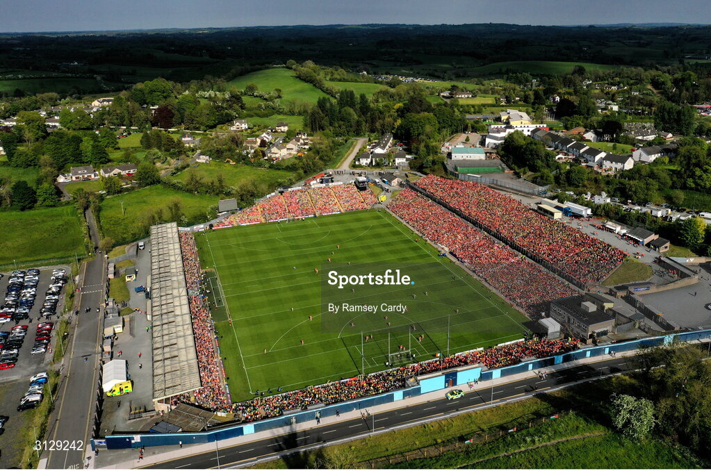 10 May 2025; A general view of the pre-match parade before the Ulster GAA Football Senior Championship final match between Armagh and Donegal at St Tiernach's Park in Clones, Monaghan. Photo by Ramsey Cardy/Sportsfile