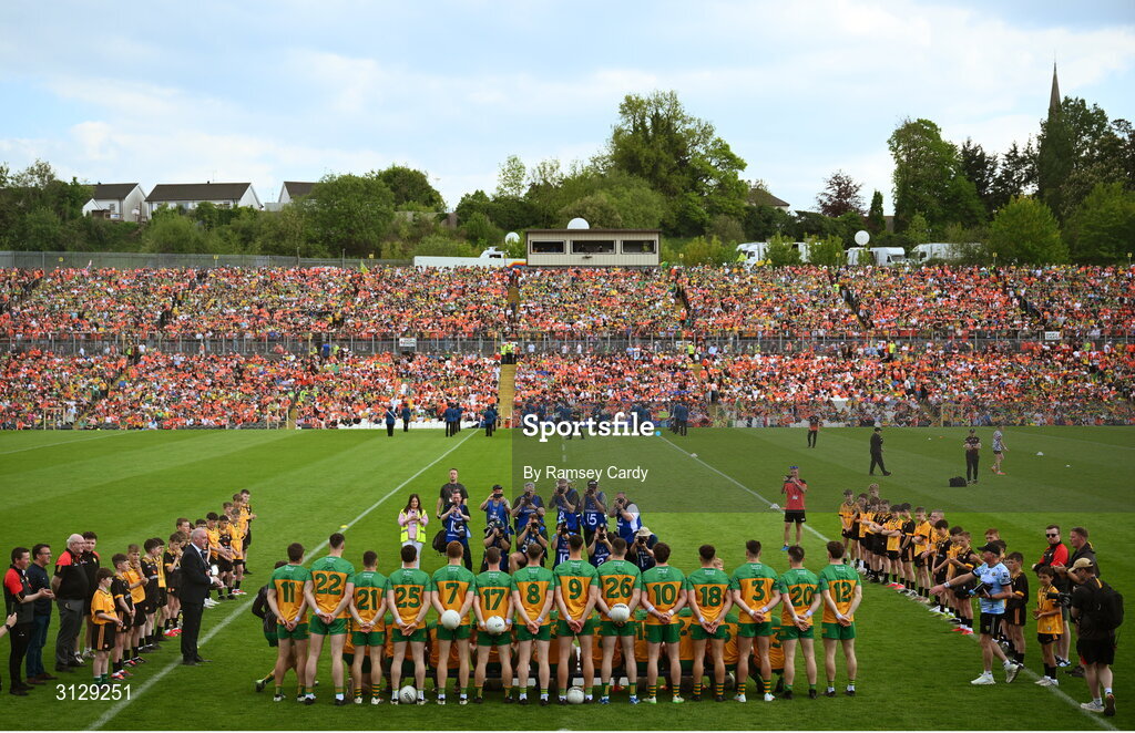 10 May 2025; The Donegal team stand for a team photograph before the Ulster GAA Football Senior Championship final match between Armagh and Donegal at St Tiernach's Park in Clones, Monaghan. Photo by Ramsey Cardy/Sportsfile