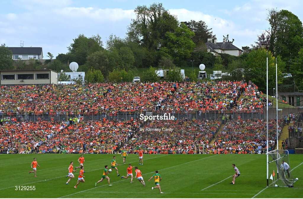 10 May 2025; A general view of action during the Ulster GAA Football Senior Championship final match between Armagh and Donegal at St Tiernach's Park in Clones, Monaghan. Photo by Ramsey Cardy/Sportsfile