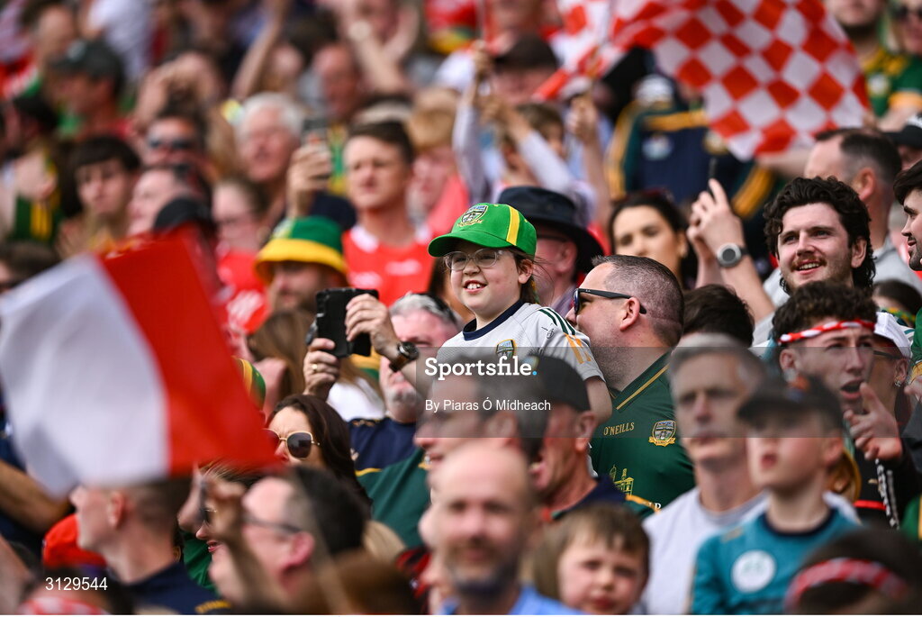 11 May 2025; Supporters before the Leinster GAA Football Senior Championship final match between Louth and Meath at Croke Park in Dublin. Photo by Piaras Ó Mídheach/Sportsfile