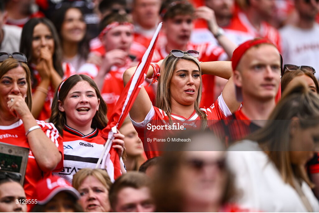11 May 2025; Louth supporters during the Leinster GAA Football Senior Championship final match between Louth and Meath at Croke Park in Dublin. Photo by Piaras Ó Mídheach/Sportsfile