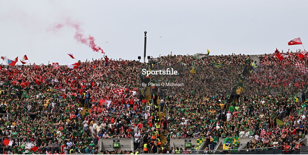 11 May 2025; Supporters on Hill 16 before the Leinster GAA Football Senior Championship final match between Louth and Meath at Croke Park in Dublin. Photo by Piaras Ó Mídheach/Sportsfile