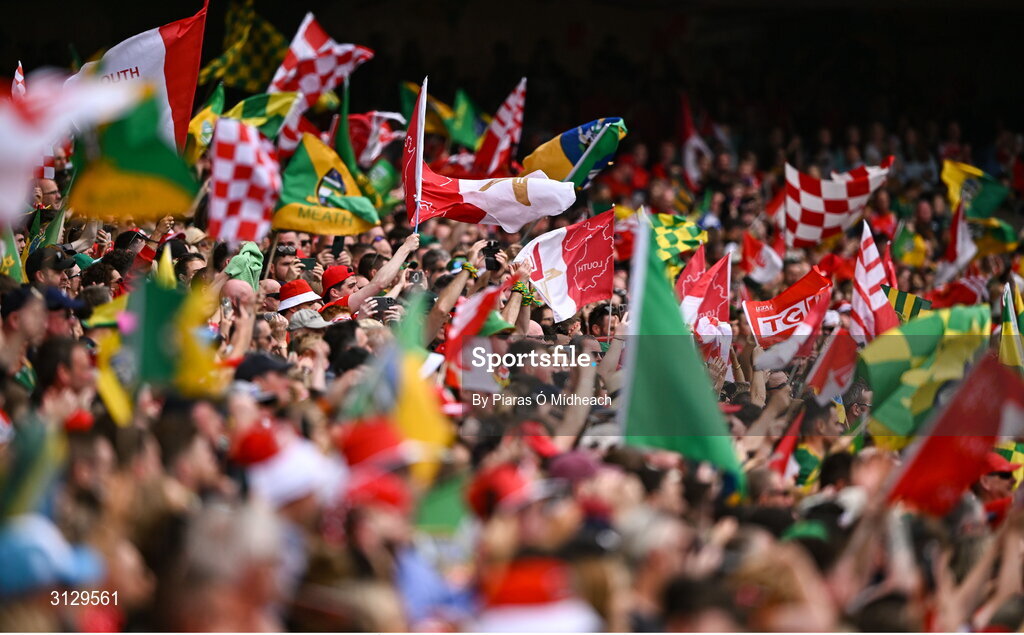 11 May 2025; Supporters before the Leinster GAA Football Senior Championship final match between Louth and Meath at Croke Park in Dublin. Photo by Piaras Ó Mídheach/Sportsfile
