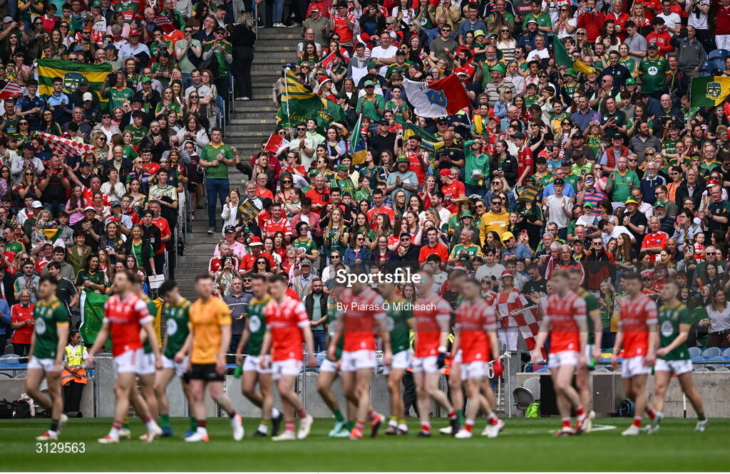11 May 2025; Supporters before the Leinster GAA Football Senior Championship final match between Louth and Meath at Croke Park in Dublin. Photo by Piaras Ó Mídheach/Sportsfile