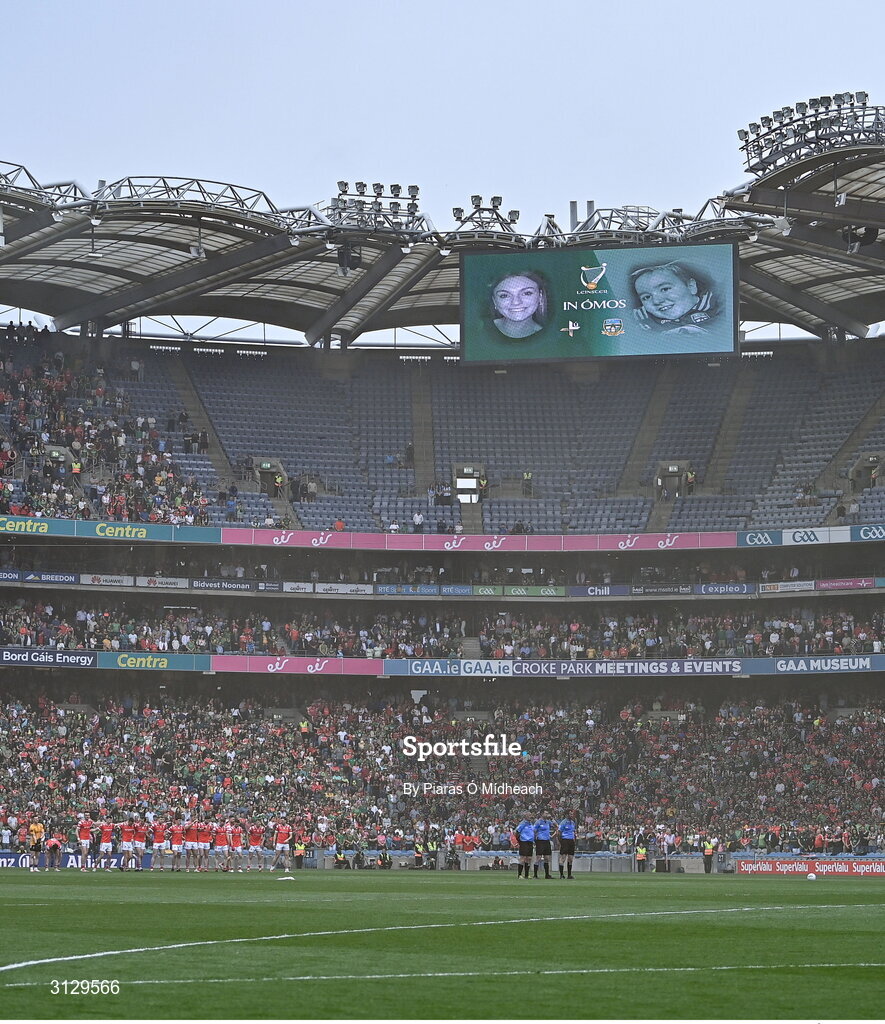 11 May 2025; A general view during a minute's silence before the Leinster GAA Football Senior Championship final match between Louth and Meath at Croke Park in Dublin. Photo by Piaras Ó Mídheach/Sportsfile