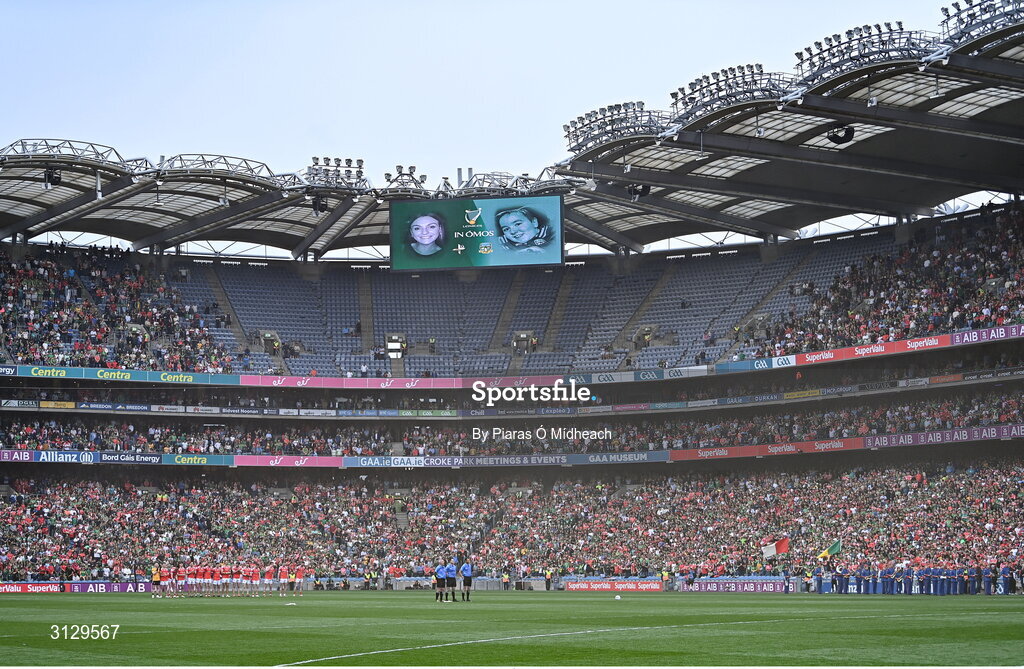 11 May 2025; A general view during a minute's silence before the Leinster GAA Football Senior Championship final match between Louth and Meath at Croke Park in Dublin. Photo by Piaras Ó Mídheach/Sportsfile