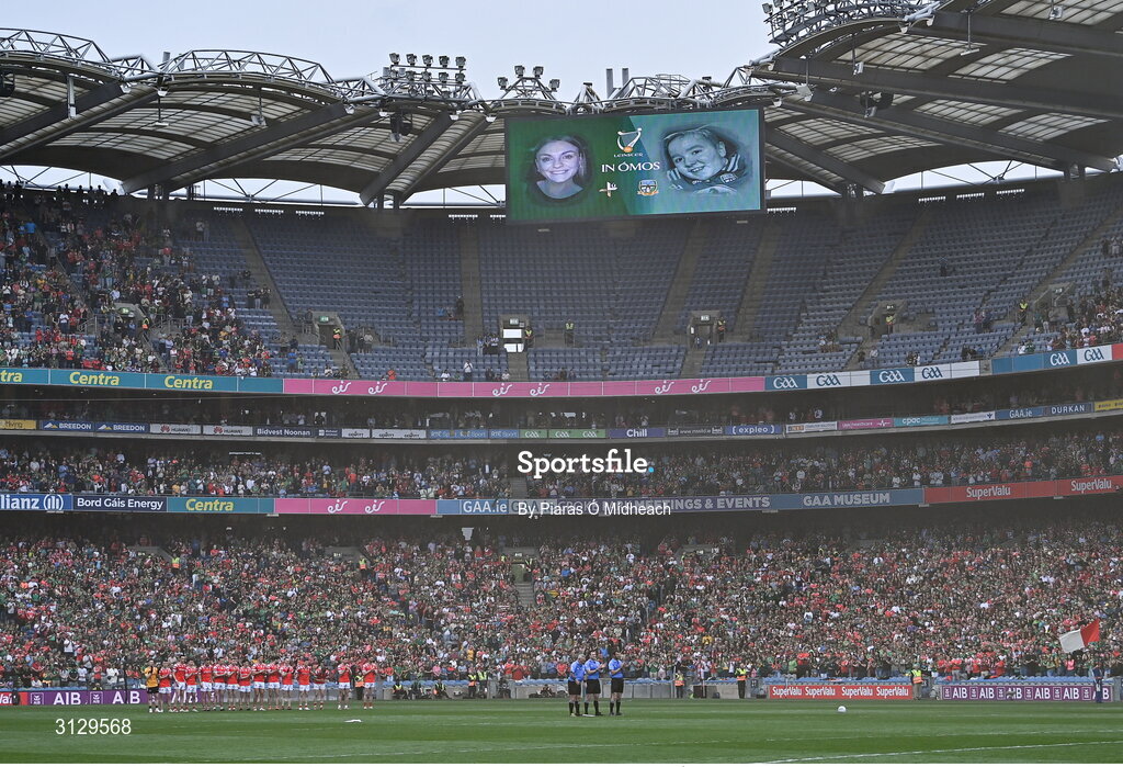 11 May 2025; A general view during a minute's silence before the Leinster GAA Football Senior Championship final match between Louth and Meath at Croke Park in Dublin. Photo by Piaras Ó Mídheach/Sportsfile
