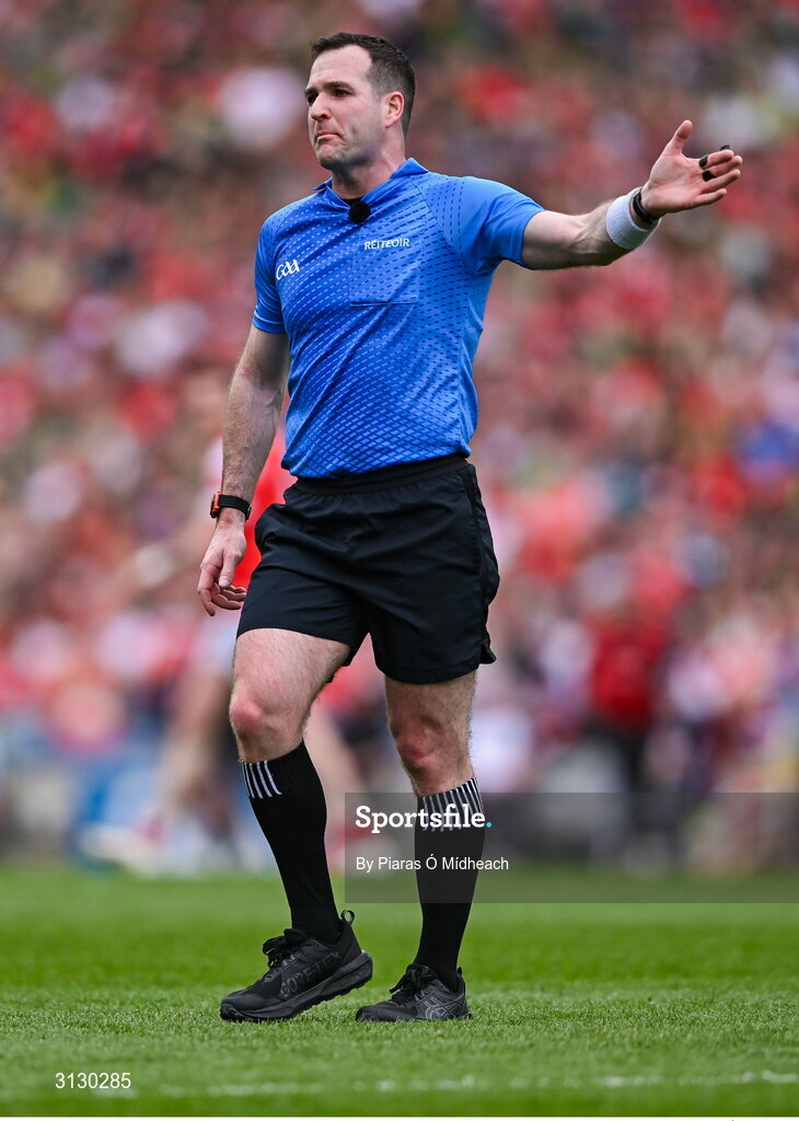 11 May 2025; Referee Martin McNally during the Leinster GAA Football Senior Championship final match between Louth and Meath at Croke Park in Dublin. Photo by Piaras Ó Mídheach/Sportsfile
