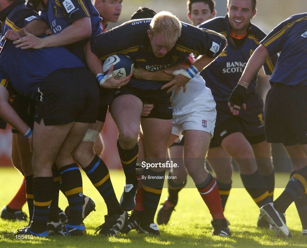 11 September 2004; Des Dillon, Leinster, goes forward with the ball. Celtic League 2004-2005, Ulster v Leinster, Ravenhill Park, Belfast. Picture credit; Brendan Moran / SPORTSFILE
