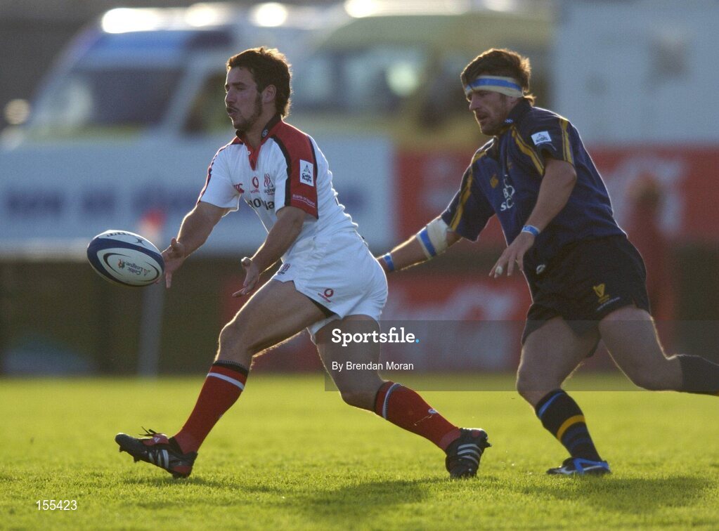 11 September 2004; Paddy Wallace, Ulster, in action against Emmet Byrne, Leinster. Celtic League 2004-2005, Ulster v Leinster, Ravenhill Park, Belfast. Picture credit; Brendan Moran / SPORTSFILE