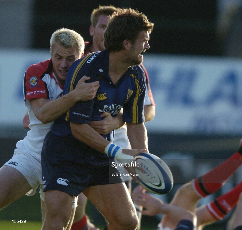 11 September 2004; John McWeeney, Leinster, in action against Tommy Bowe, Ulster. Celtic League 2004-2005, Ulster v Leinster, Ravenhill Park, Belfast. Picture credit; Brendan Moran / SPORTSFILE