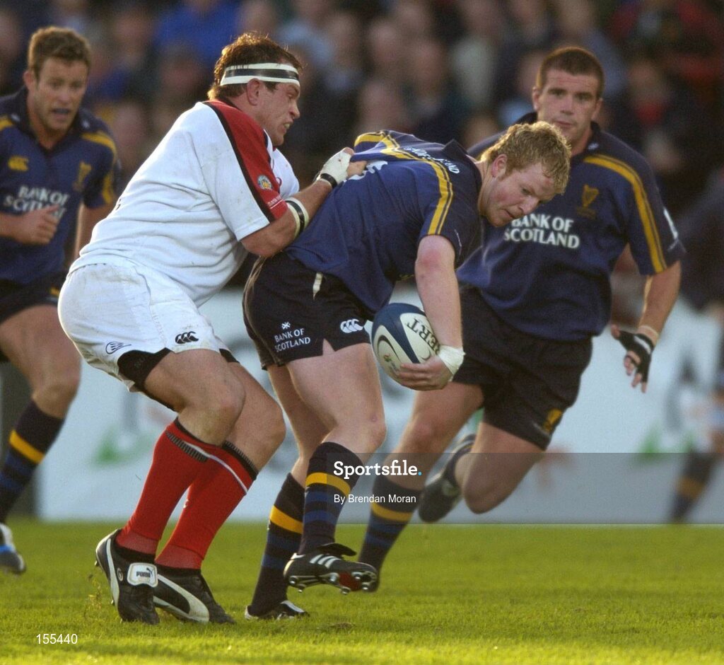 11 September 2004; David McAllister, Leinster, in action against Simon Best, Ulster. Celtic League 2004-2005, Ulster v Leinster, Ravenhill Park, Belfast. Picture credit; Brendan Moran / SPORTSFILE