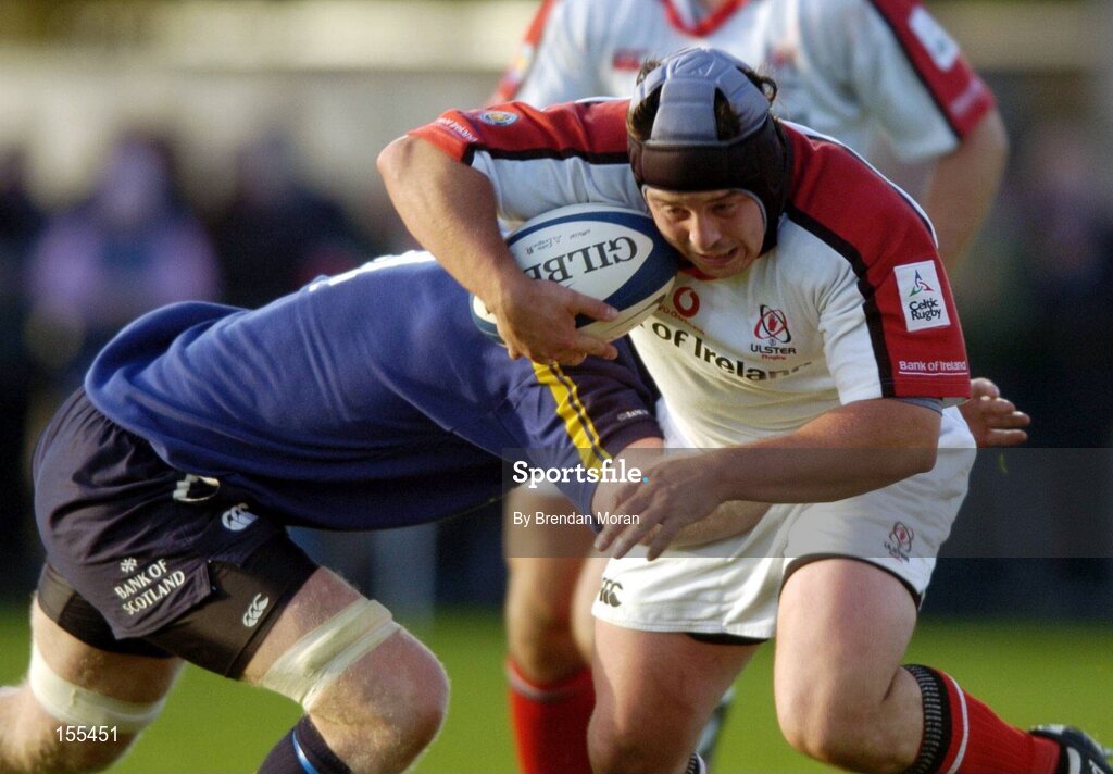 11 September 2004; Paul Shields, Ulster, in action against Leo Cullen, Leinster. Celtic League 2004-2005, Ulster v Leinster, Ravenhill Park, Belfast. Picture credit; Brendan Moran / SPORTSFILE