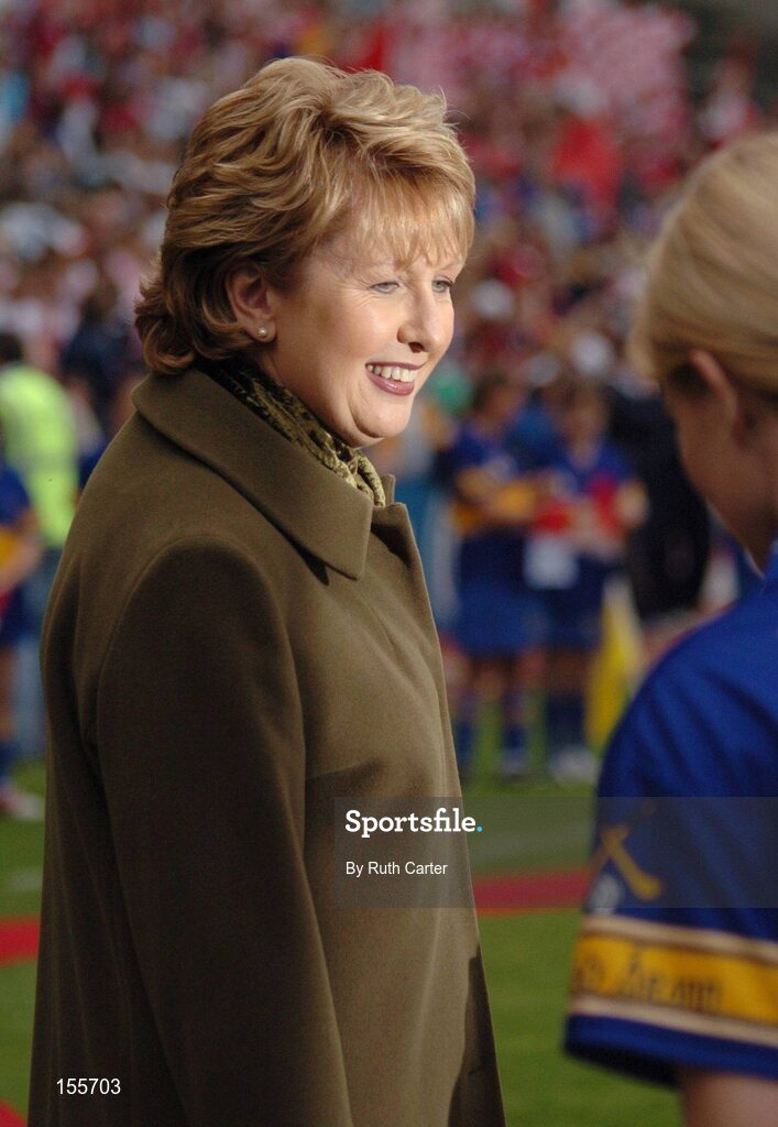 19 September 2004; President Mary McAleese is introduced to members of the Tipperary team before the start of the game. Foras na Gaeilge Senior Camogie Championship All-Ireland Final, Tipperary v Cork, Croke Park, Dublin. Picture credit; Ruth Carter/ SPORTSFILE