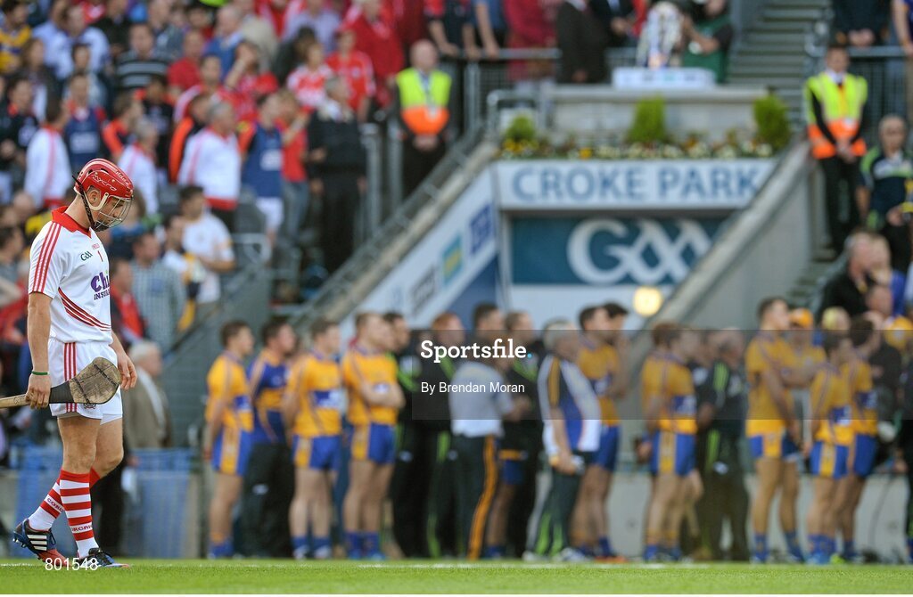 28 September 2013; Cork goalkeeper Anthony Nash and the Clare team stand for the national anthem before the game. GAA Hurling All-Ireland Senior Championship Final Replay, Cork v Clare, Croke Park, Dublin. Picture credit: Brendan Moran / SPORTSFILE