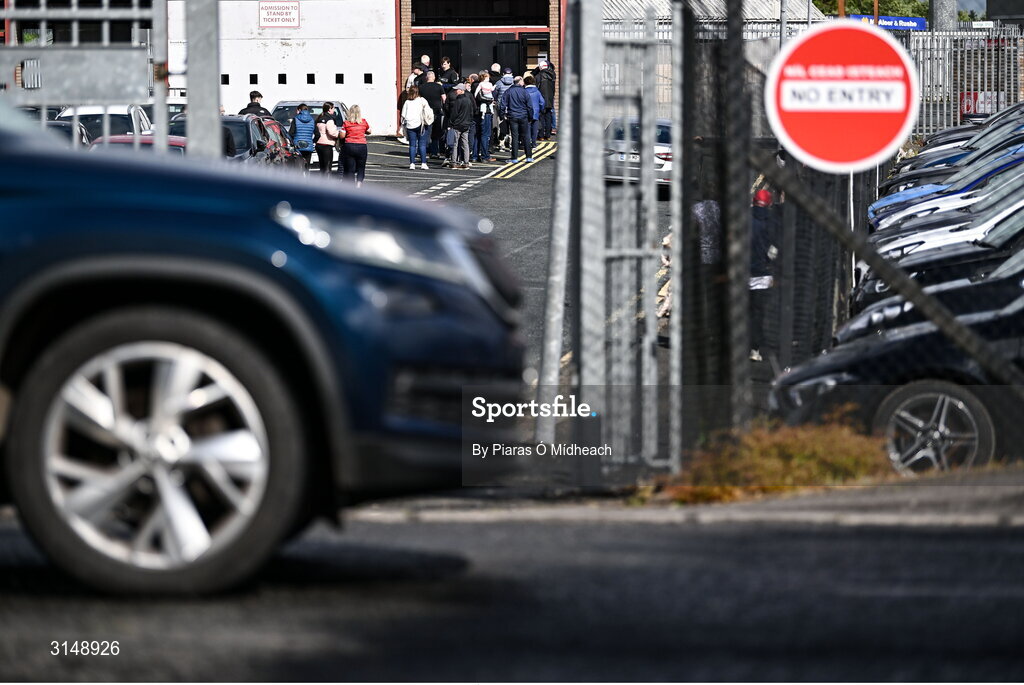31 May 2025; Spectators queue to enter the ground before the GAA Football All-Ireland Senior Championship Round 2 match between Tyrone and Mayo at O'Neills Healy Park in Omagh, Tyrone. Photo by Piaras Ó Mídheach/Sportsfile