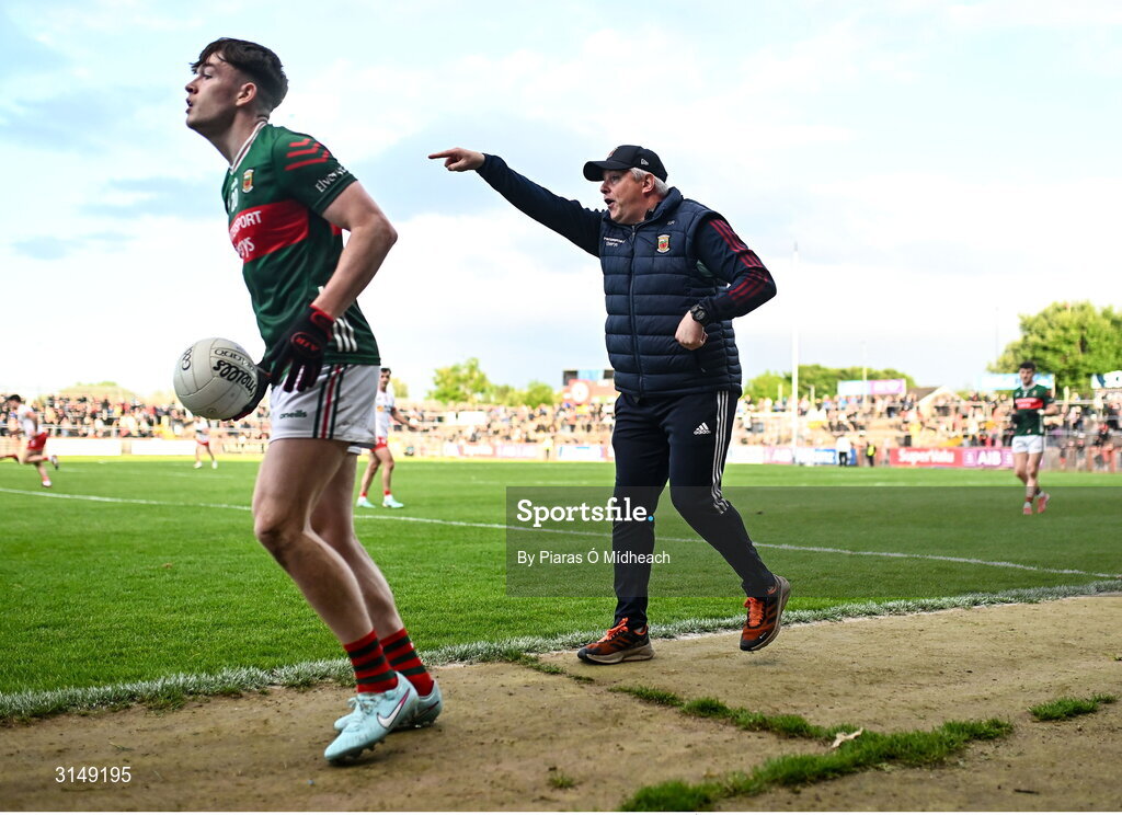31 May 2025; Acting Mayo manager Stephen Rochford during the GAA Football All-Ireland Senior Championship Round 2 match between Tyrone and Mayo at O'Neills Healy Park in Omagh, Tyrone. Photo by Piaras Ó Mídheach/Sportsfile