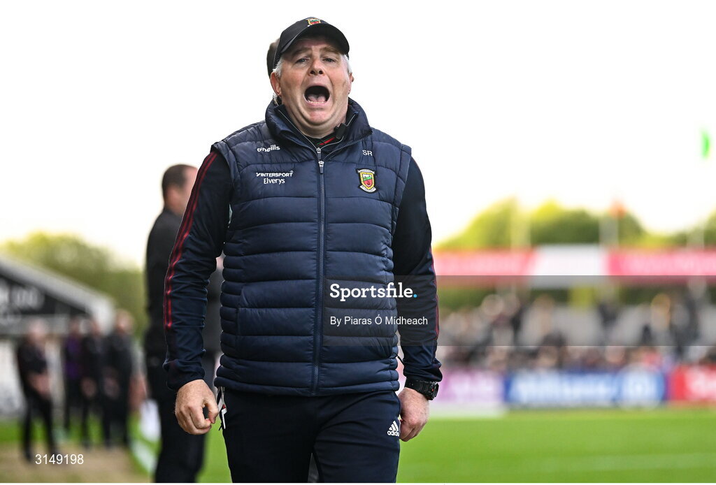 31 May 2025; Acting Mayo manager Stephen Rochford during the GAA Football All-Ireland Senior Championship Round 2 match between Tyrone and Mayo at O'Neills Healy Park in Omagh, Tyrone. Photo by Piaras Ó Mídheach/Sportsfile