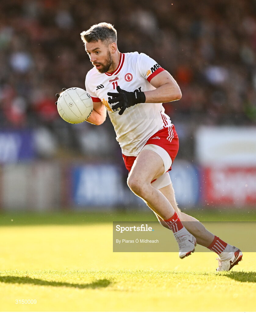 31 May 2025; Mattie Donnelly of Tyrone during the GAA Football All-Ireland Senior Championship Round 2 match between Tyrone and Mayo at O'Neills Healy Park in Omagh, Tyrone. Photo by Piaras Ó Mídheach/Sportsfile