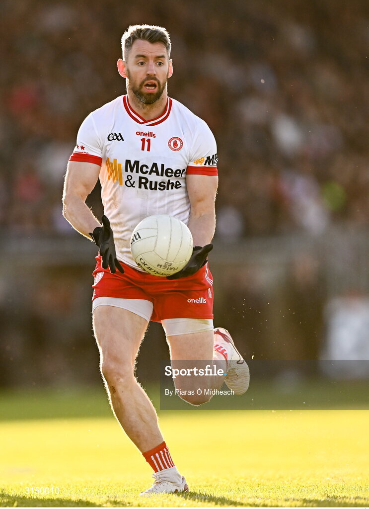 31 May 2025; Mattie Donnelly of Tyrone during the GAA Football All-Ireland Senior Championship Round 2 match between Tyrone and Mayo at O'Neills Healy Park in Omagh, Tyrone. Photo by Piaras Ó Mídheach/Sportsfile