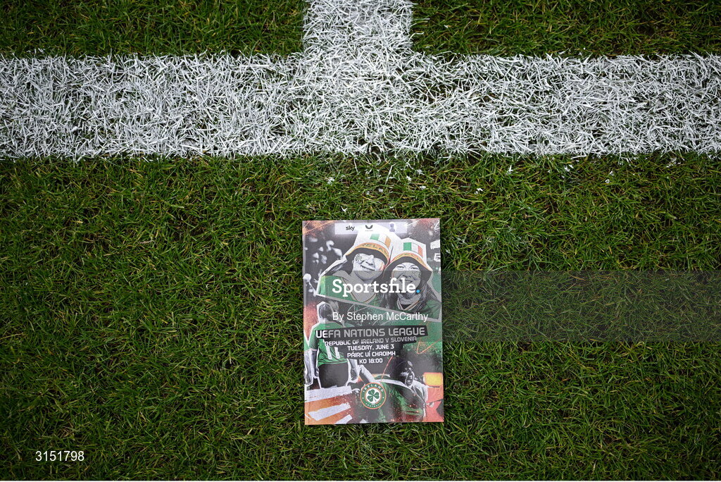 3 June 2025; A general view of the match programme in the Republic of Ireland dressing room before the UEFA Women's Nations League, League B match between Republic of Ireland and Slovenia at Páirc Uí Chaoimh in Cork. Photo by Stephen McCarthy/Sportsfile