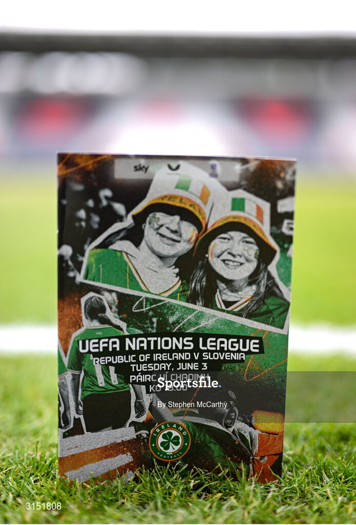 3 June 2025; A general view of the match programme in the Republic of Ireland dressing room before the UEFA Women's Nations League, League B match between Republic of Ireland and Slovenia at Páirc Uí Chaoimh in Cork. Photo by Stephen McCarthy/Sportsfile