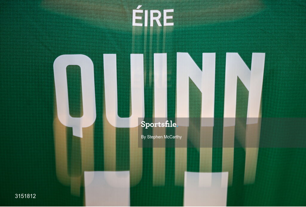 3 June 2025; The jersey of Louise Quinn in the Republic of Ireland dressingroom before the UEFA Women's Nations League, League B match between Republic of Ireland and Slovenia at Páirc Uí Chaoimh in Cork. Photo by Stephen McCarthy/Sportsfile