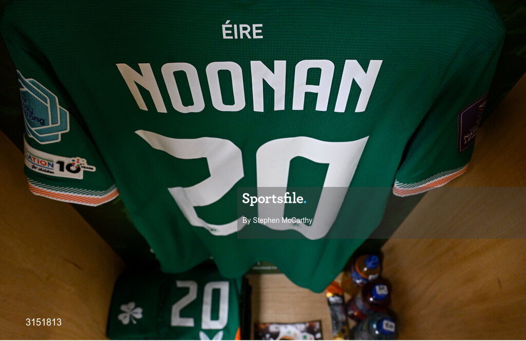 3 June 2025; The jersey of Saoirse Noonan in the Republic of Ireland dressingroom before the UEFA Women's Nations League, League B match between Republic of Ireland and Slovenia at Páirc Uí Chaoimh in Cork. Photo by Stephen McCarthy/Sportsfile