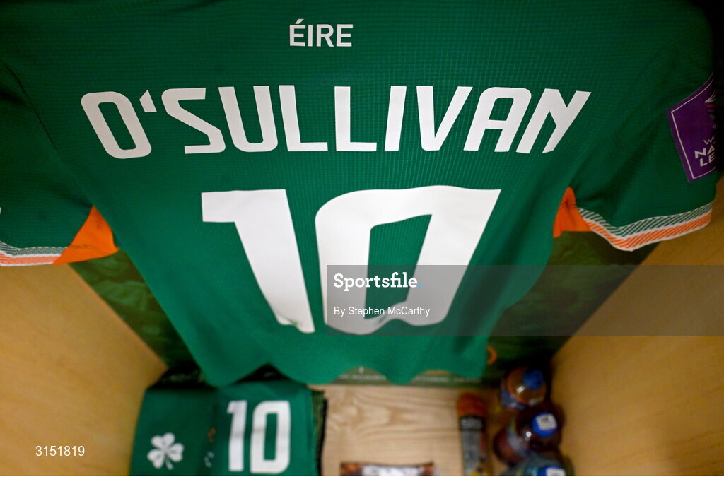 3 June 2025; The jersey of Denise O'Sullivan in the Republic of Ireland dressingroom before the UEFA Women's Nations League, League B match between Republic of Ireland and Slovenia at Páirc Uí Chaoimh in Cork. Photo by Stephen McCarthy/Sportsfile