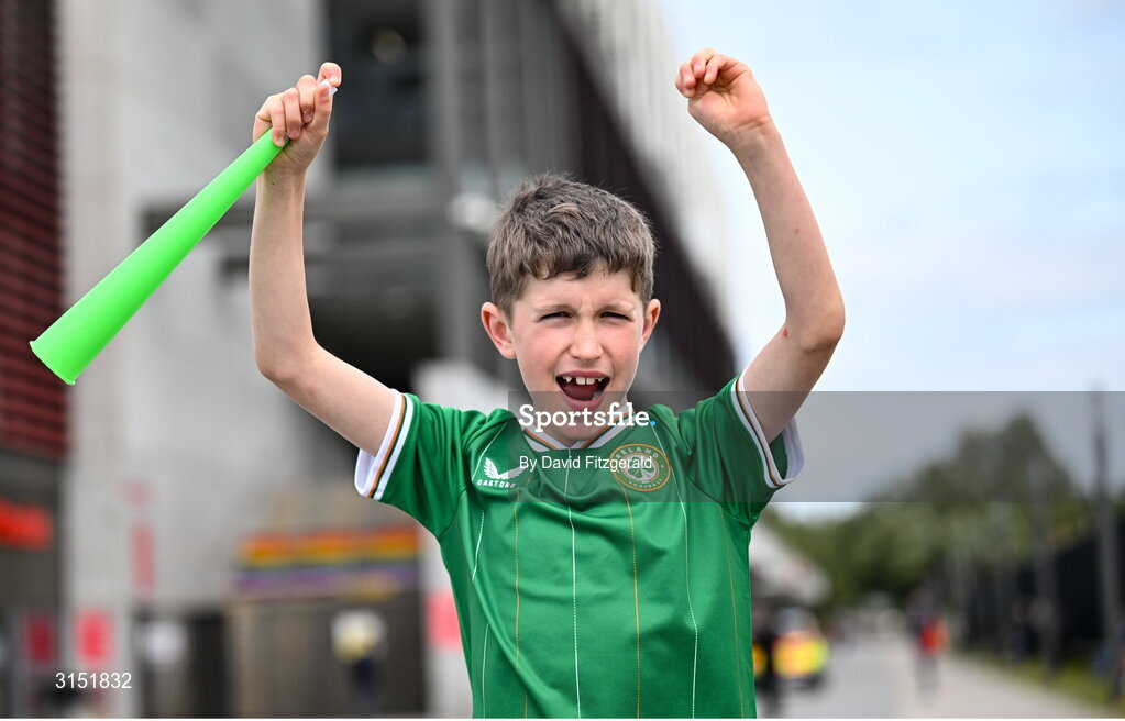 3 June 2025; Republic of Ireland supporter Jesse Byrne, age 8, from Cork, before the UEFA Women's Nations League, League B match between Republic of Ireland and Slovenia at Páirc Uí Chaoimh in Cork. Photo by David Fitzgerald/Sportsfile