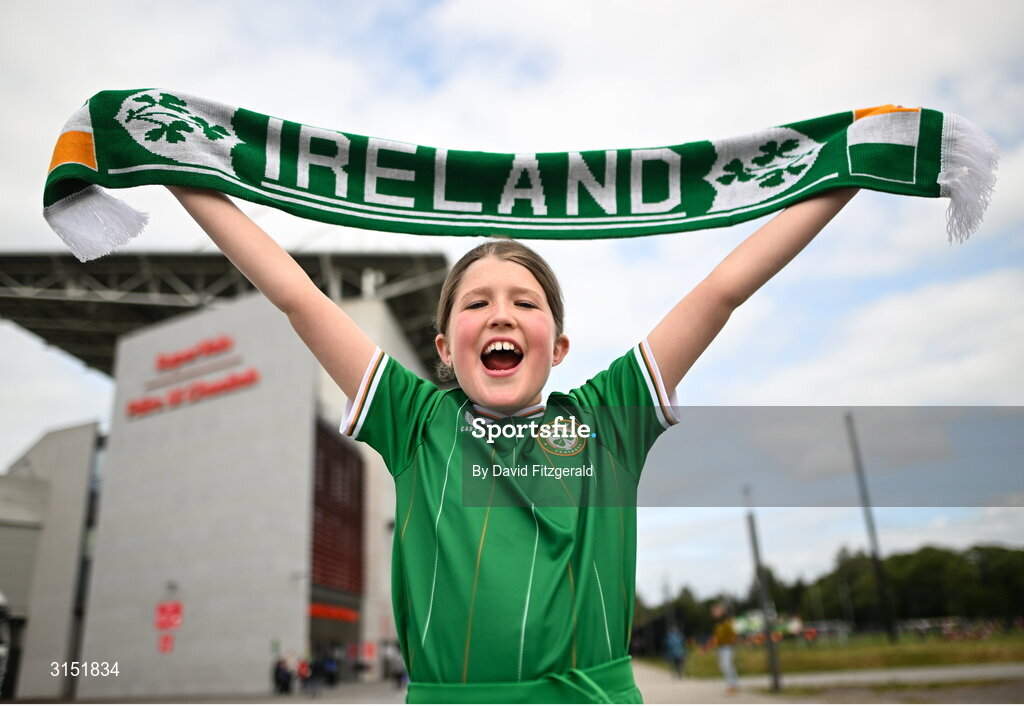 3 June 2025; Republic of Ireland supporter Ellie Byrne, age 11, from Cork, before the UEFA Women's Nations League, League B match between Republic of Ireland and Slovenia at Páirc Uí Chaoimh in Cork. Photo by David Fitzgerald/Sportsfile