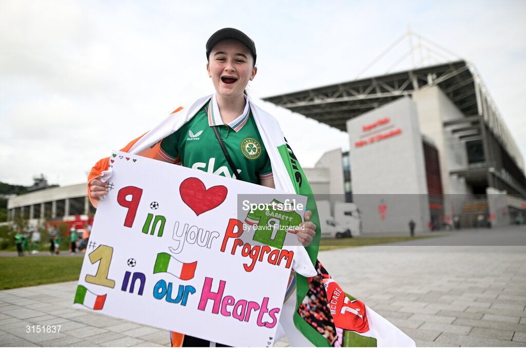 3 June 2025; Republic of Ireland supporter Brianna Fitzgerald, age 16, from Westmeath, before the UEFA Women's Nations League, League B match between Republic of Ireland and Slovenia at Páirc Uí Chaoimh in Cork. Photo by David Fitzgerald/Sportsfile