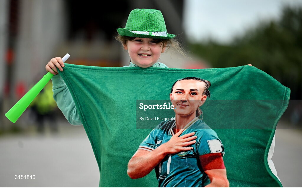 3 June 2025; Republic of Ireland supporter Aoife Hogan, age 9, from Cashel, Tipperary, before the UEFA Women's Nations League, League B match between Republic of Ireland and Slovenia at Páirc Uí Chaoimh in Cork. Photo by David Fitzgerald/Sportsfile