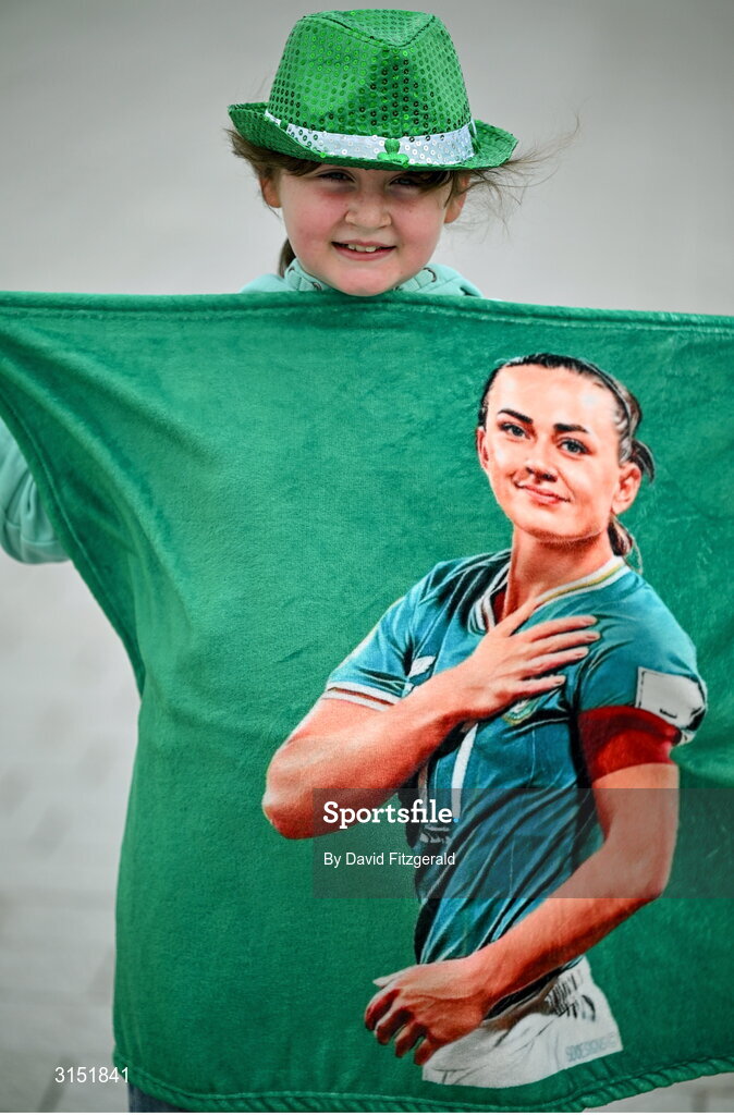 3 June 2025; Republic of Ireland supporter Aoife Hogan, age 9, from Cashel, Tipperary, before the UEFA Women's Nations League, League B match between Republic of Ireland and Slovenia at Páirc Uí Chaoimh in Cork. Photo by David Fitzgerald/Sportsfile