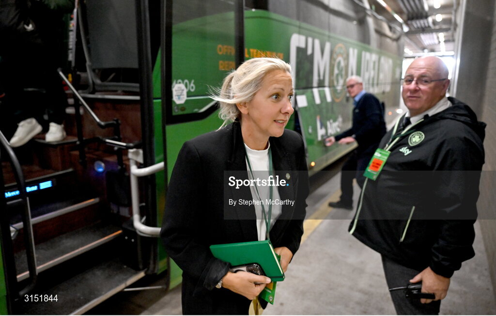 3 June 2025; Republic of Ireland head coach Carla Ward arrives before the UEFA Women's Nations League, League B match between Republic of Ireland and Slovenia at Páirc Uí Chaoimh in Cork. Photo by Stephen McCarthy/Sportsfile