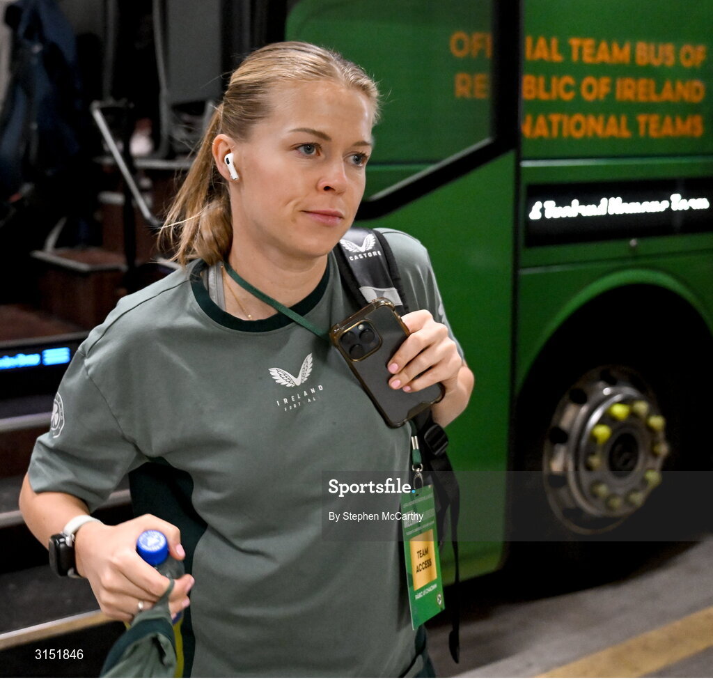 3 June 2025; Ruesha Littlejohn of Republic of Ireland arrives before the UEFA Women's Nations League, League B match between Republic of Ireland and Slovenia at Páirc Uí Chaoimh in Cork. Photo by Stephen McCarthy/Sportsfile