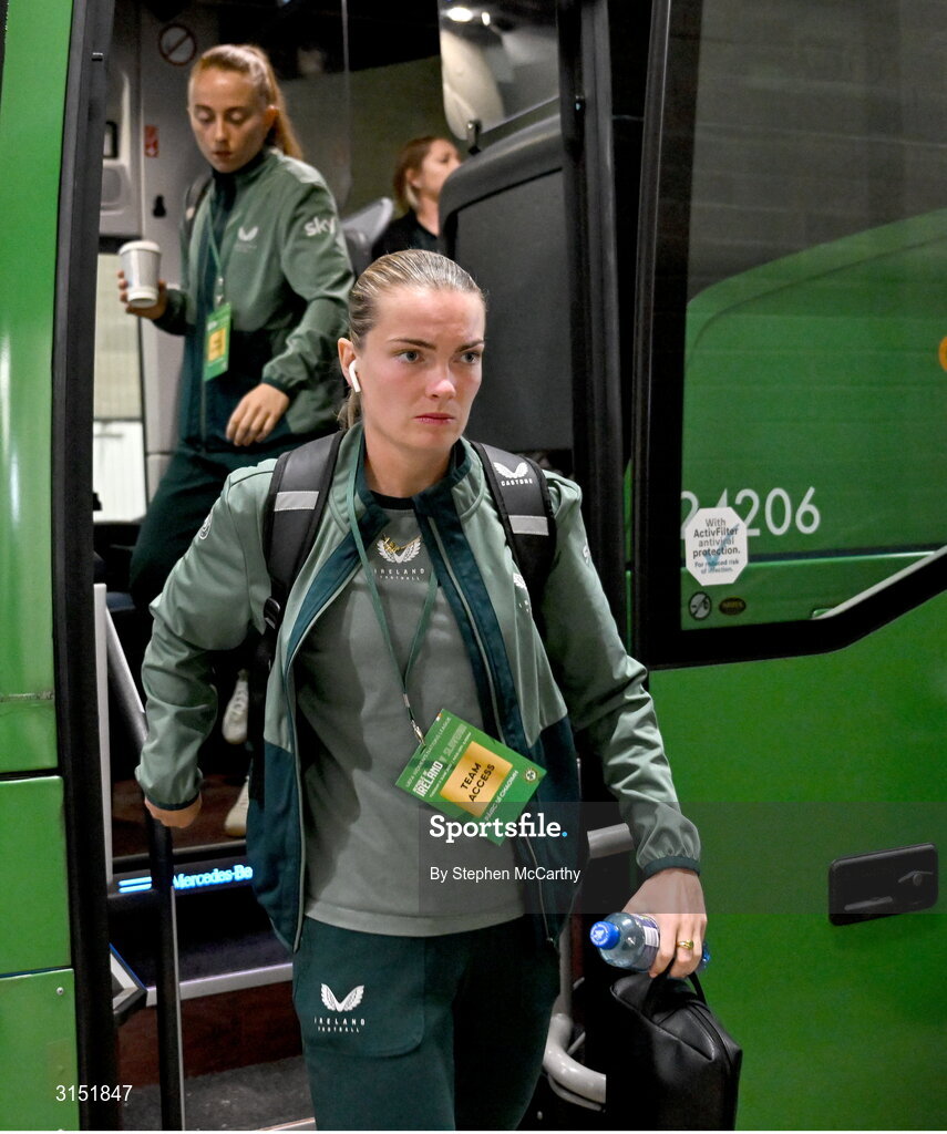 3 June 2025; Saoirse Noonan of Republic of Ireland arrives before the UEFA Women's Nations League, League B match between Republic of Ireland and Slovenia at Páirc Uí Chaoimh in Cork. Photo by Stephen McCarthy/Sportsfile