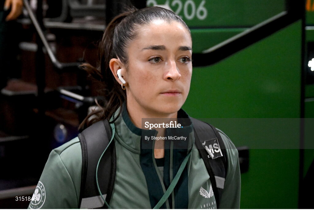 3 June 2025; Marissa Sheva of Republic of Ireland arrives before the UEFA Women's Nations League, League B match between Republic of Ireland and Slovenia at Páirc Uí Chaoimh in Cork. Photo by Stephen McCarthy/Sportsfile