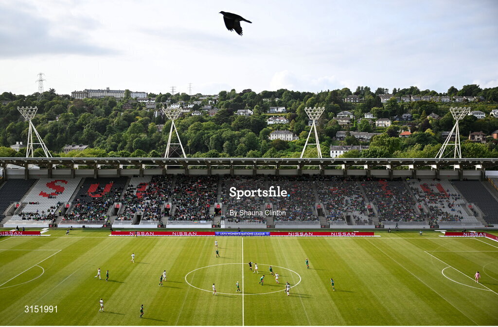 3 June 2025; A crow flies over the pitch during the UEFA Women's Nations League, League B match between Republic of Ireland and Slovenia at Páirc Uí Chaoimh in Cork. Photo by Shauna Clinton/Sportsfile