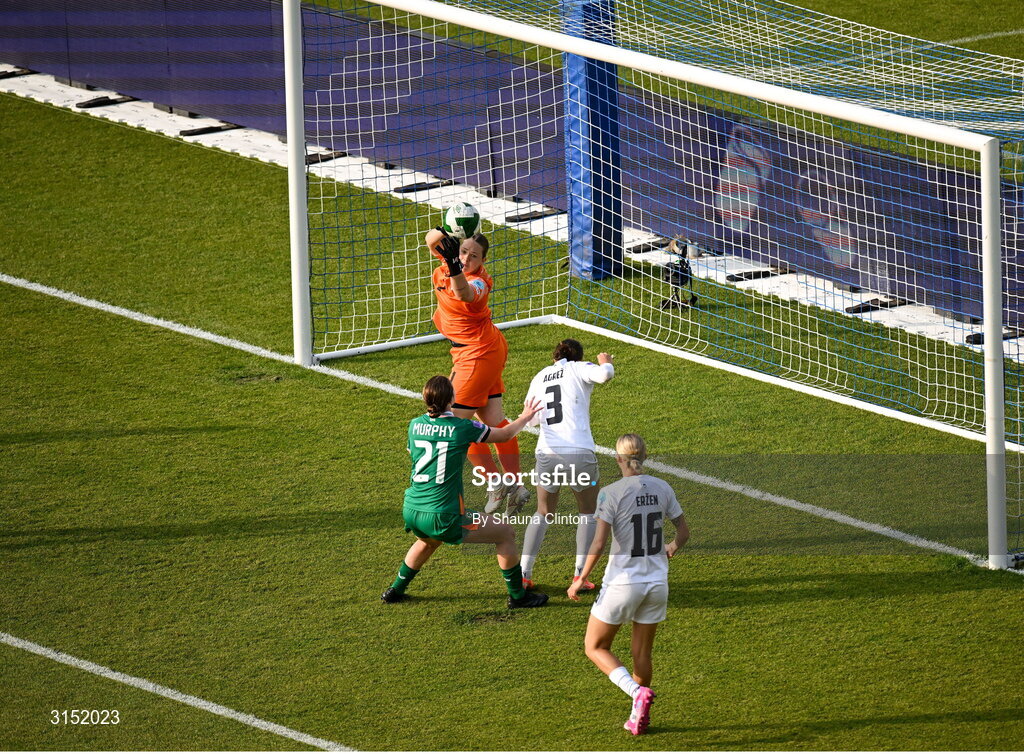 3 June 2025; Slovenia goalkeeper Zala Meršnik makes a save during the UEFA Women's Nations League, League B match between Republic of Ireland and Slovenia at Páirc Uí Chaoimh in Cork. Photo by Shauna Clinton/Sportsfile