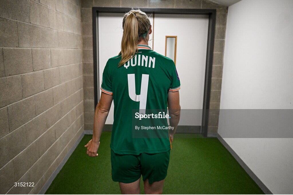 3 June 2025; Louise Quinn of Republic of Ireland makes her way to the dressingroom, on the occasion of her last international game, after the UEFA Women's Nations League, League B match between Republic of Ireland and Slovenia at Páirc Uí Chaoimh in Cork. Photo by Stephen McCarthy/Sportsfile