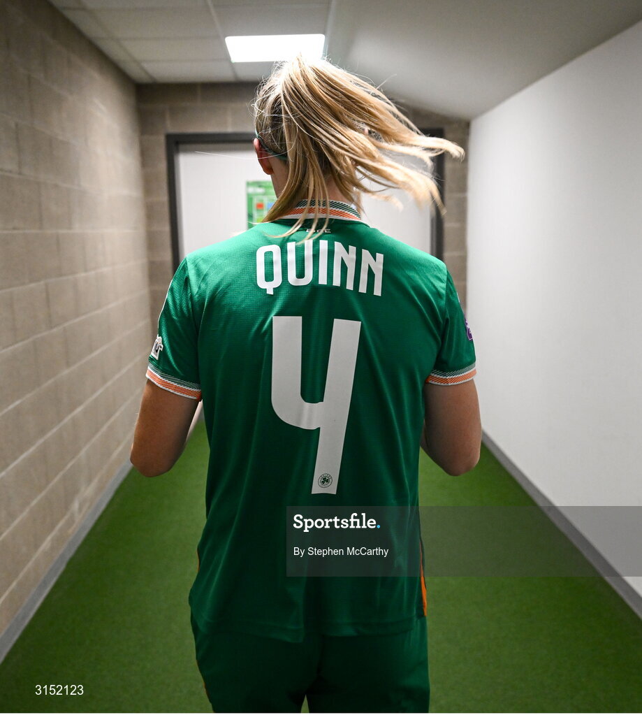 3 June 2025; Louise Quinn of Republic of Ireland makes her way to the dressingroom, on the occasion of her last international game, after the UEFA Women's Nations League, League B match between Republic of Ireland and Slovenia at Páirc Uí Chaoimh in Cork. Photo by Stephen McCarthy/Sportsfile