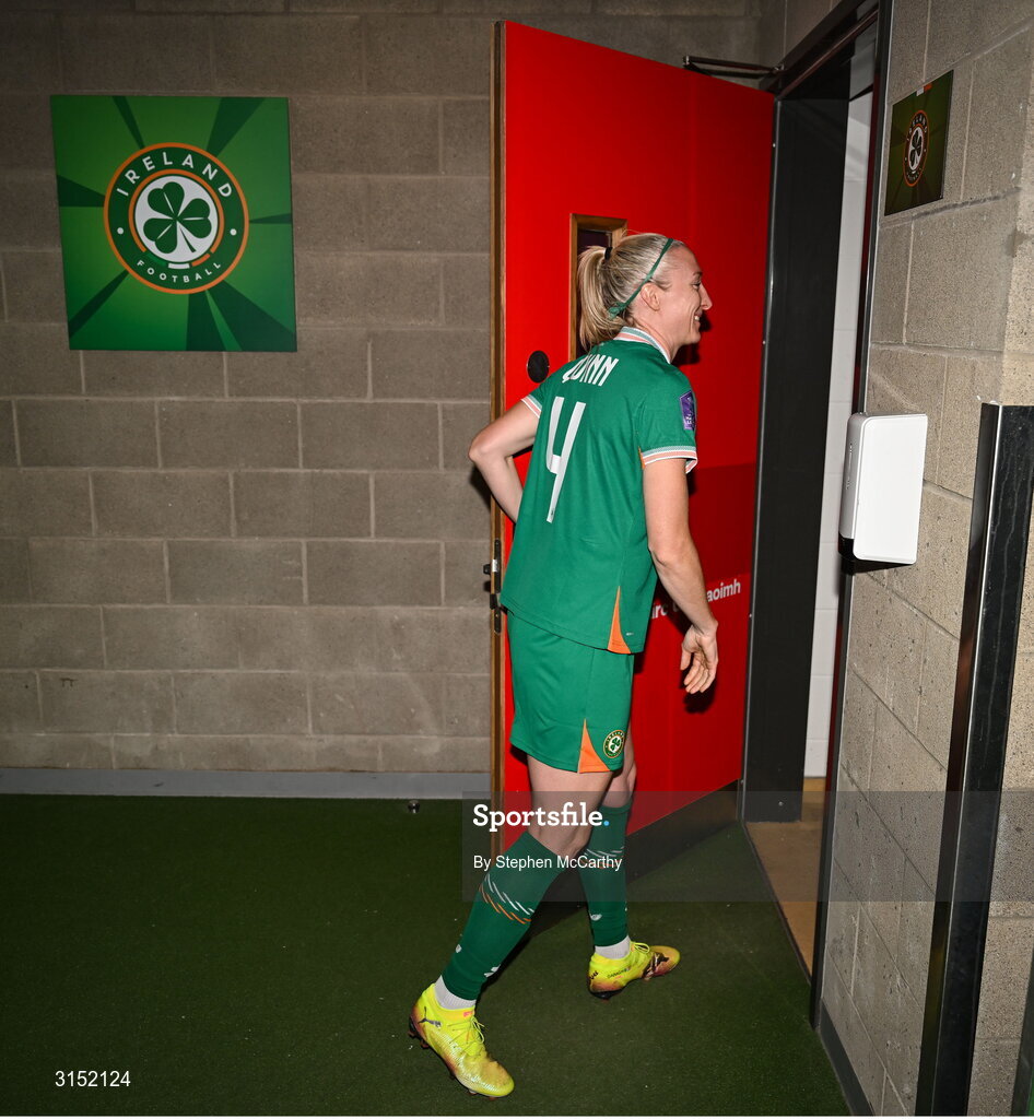 3 June 2025; Louise Quinn of Republic of Ireland makes her way to the dressingroom, on the occasion of her last international game, after the UEFA Women's Nations League, League B match between Republic of Ireland and Slovenia at Páirc Uí Chaoimh in Cork. Photo by Stephen McCarthy/Sportsfile