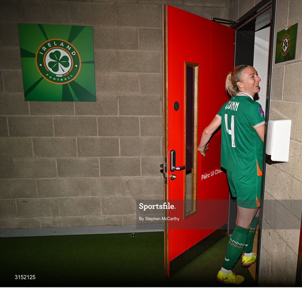 3 June 2025; Louise Quinn of Republic of Ireland makes her way to the dressingroom, on the occasion of her last international game, after the UEFA Women's Nations League, League B match between Republic of Ireland and Slovenia at Páirc Uí Chaoimh in Cork. Photo by Stephen McCarthy/Sportsfile