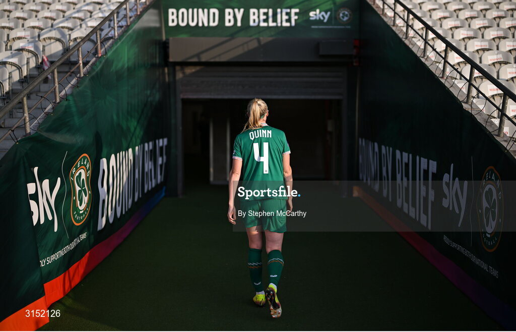3 June 2025; Louise Quinn of Republic of Ireland leaves the pitch, on the occasion of her last international game, after the UEFA Women's Nations League, League B match between Republic of Ireland and Slovenia at Páirc Uí Chaoimh in Cork. Photo by Stephen McCarthy/Sportsfile
