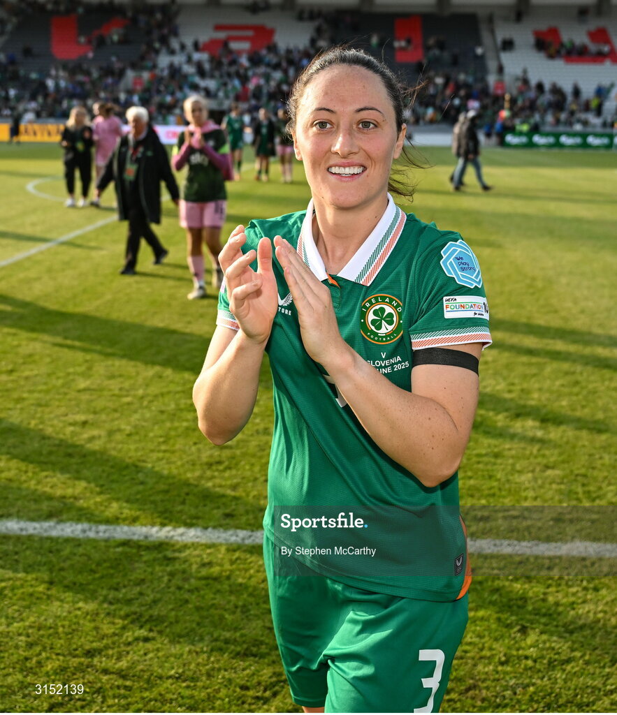 3 June 2025; Megan Campbell of Republic of Ireland after the UEFA Women's Nations League, League B match between Republic of Ireland and Slovenia at Páirc Uí Chaoimh in Cork. Photo by Stephen McCarthy/Sportsfile
