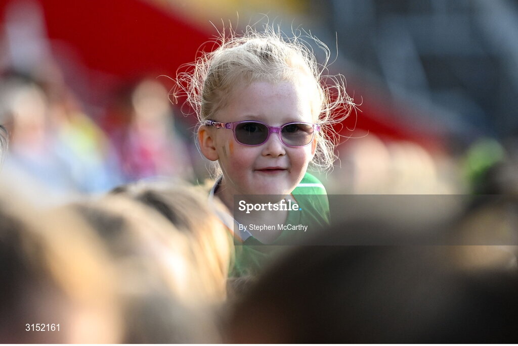 3 June 2025; A young Republic of Ireland supporter after the UEFA Women's Nations League, League B match between Republic of Ireland and Slovenia at Páirc Uí Chaoimh in Cork. Photo by Stephen McCarthy/Sportsfile