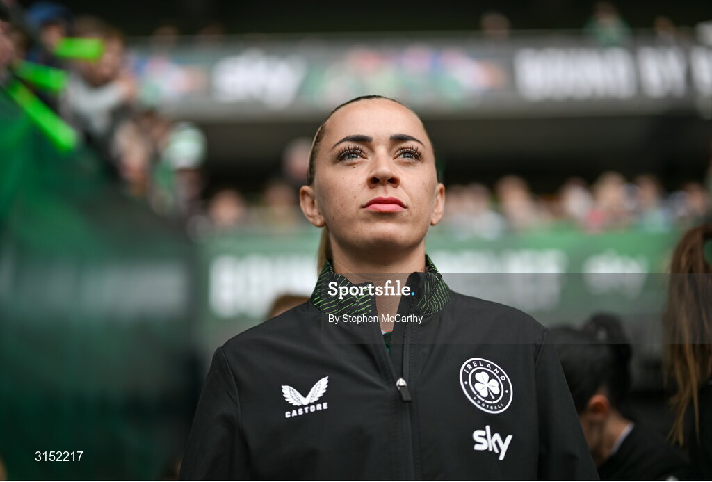 3 June 2025; Katie McCabe of Republic of Ireland before the UEFA Women's Nations League, League B match between Republic of Ireland and Slovenia at Páirc Uí Chaoimh in Cork. Photo by Stephen McCarthy/Sportsfile