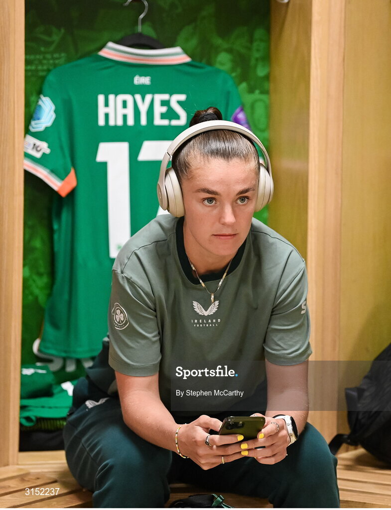 3 June 2025; Caitlin Hayes of Republic of Ireland in their dressing room before the UEFA Women's Nations League, League B match between Republic of Ireland and Slovenia at Páirc Uí Chaoimh in Cork. Photo by Stephen McCarthy/Sportsfile